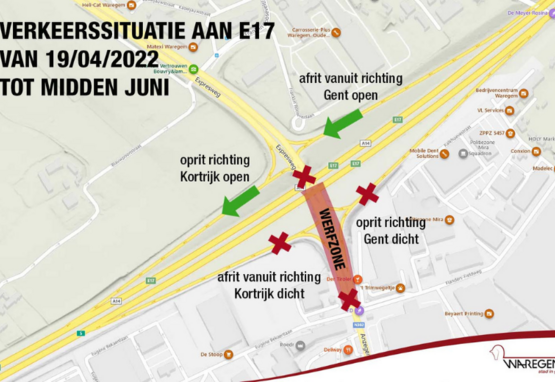 Werken op en afrittencomplex E17 Waregem
