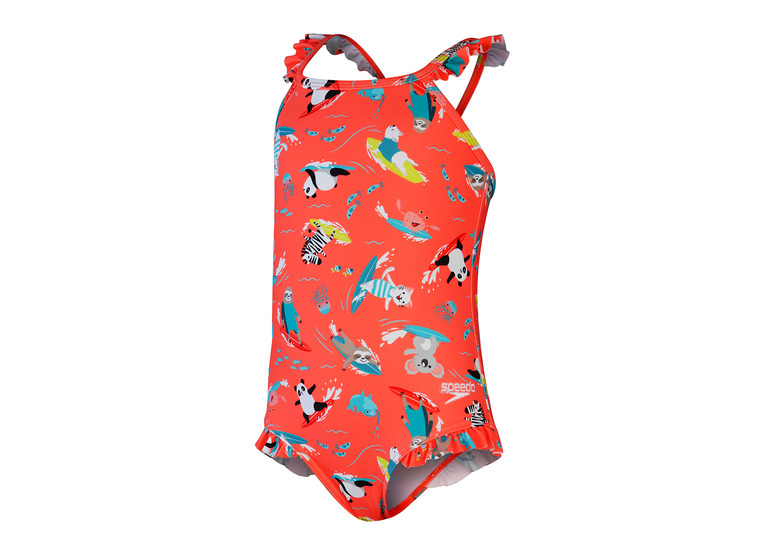 Speedo digital frill thinstrap badpak coral pink meisjes
