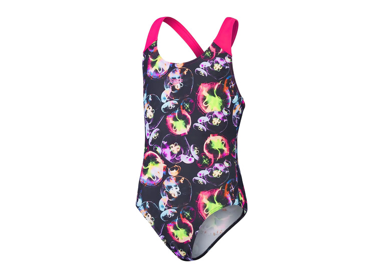 Speedo Allover splashback badpak zwart/roze meisjes