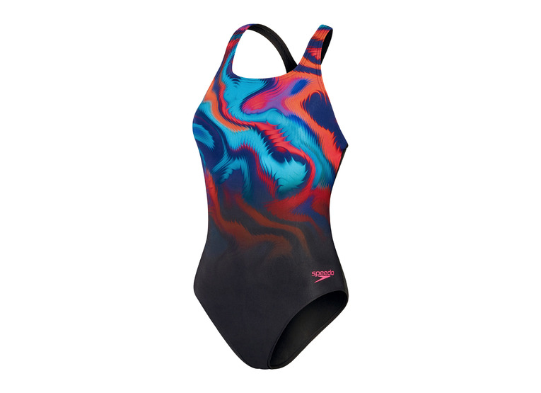 Speedo ECO+ Medalist badpak Black/Hypersonic Blue/Volcanic Orange/Electric Pink/True Cob dames