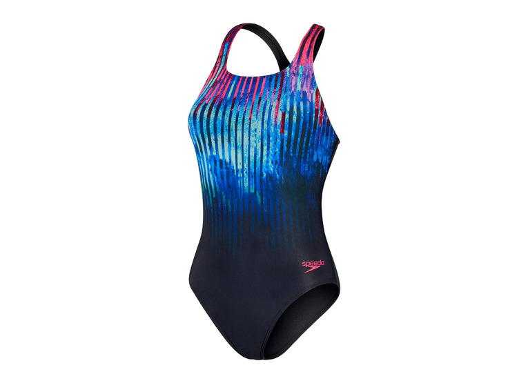 Speedo ECO+ Medalist badpak True Navy/True Cobalt/Electric Pink/Hypersonic Blue dames