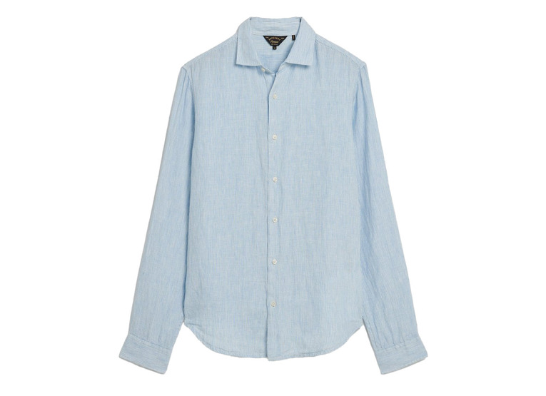 Superdry casual linnen overhemd seafoam blue stripe heren