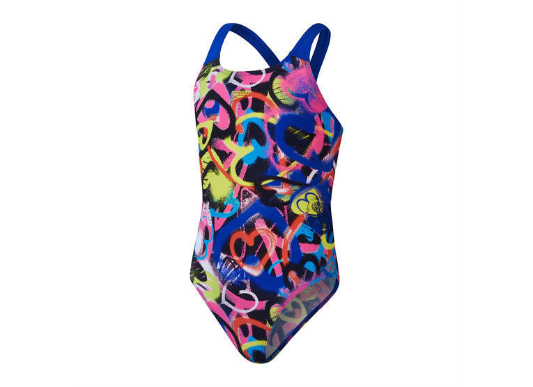 Speedo ECO+ dig allover powerback badpak roze/blauw meisjes
