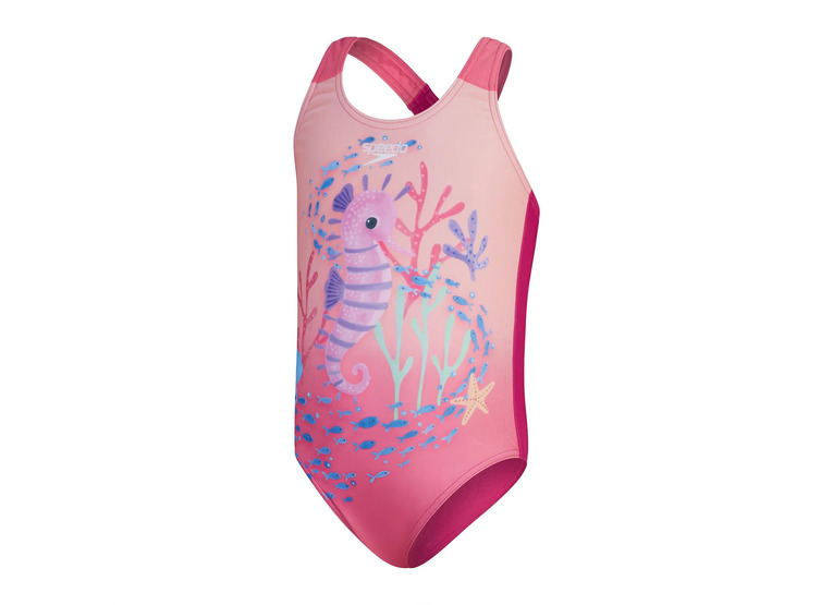 Speedo Eco Dig print badpak zeepaard roze peuter