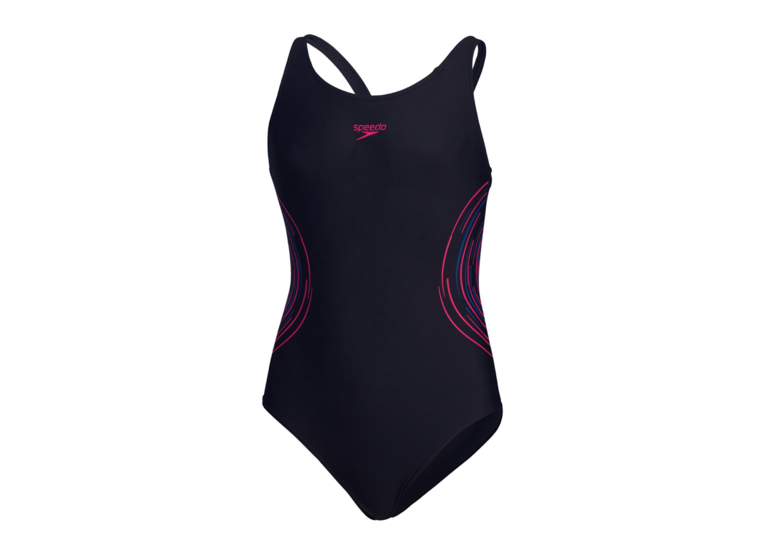 Speedo Eco muscleback badpak True Navy/Electric Pink/True Cobalt meisjes