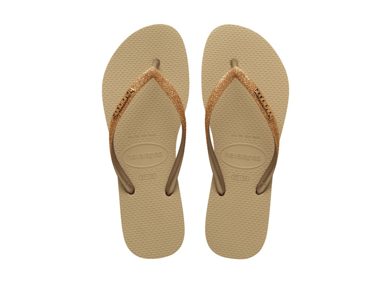Havaianas Slim glitter teenslipper sand/golden light metallic dames