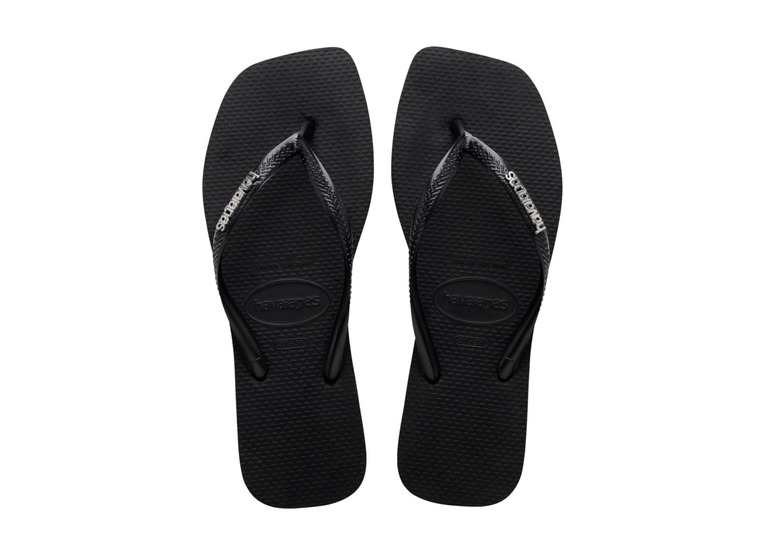 Havaianas square logo metallic teenslipper zwart/zilver dames