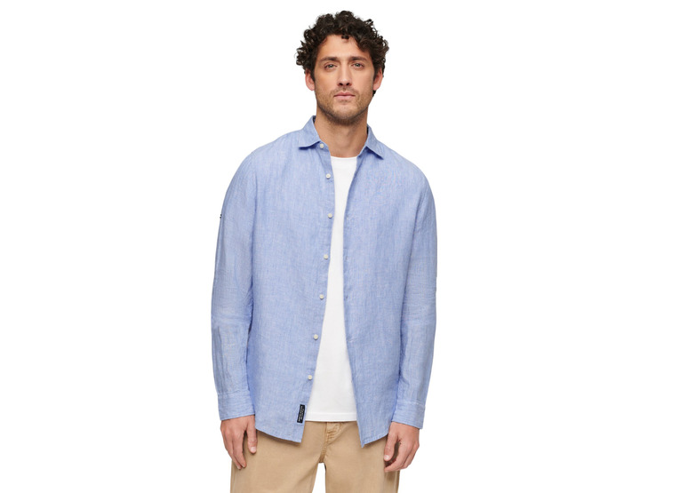 Superdry casual linnen overhemd light blue chambray heren