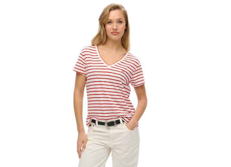Superdry T-shirt met V-hals varsity red/optic stripe dames