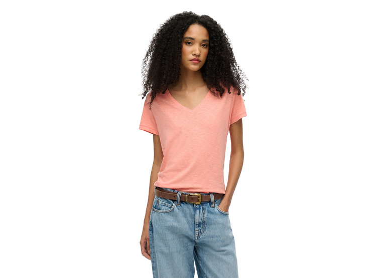 Superdry T-shirt met V-hals peach amber pink dames