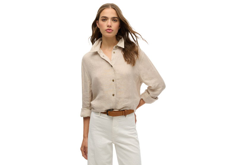 Superdry casual boyfriend linnen overhemd stone beige dames