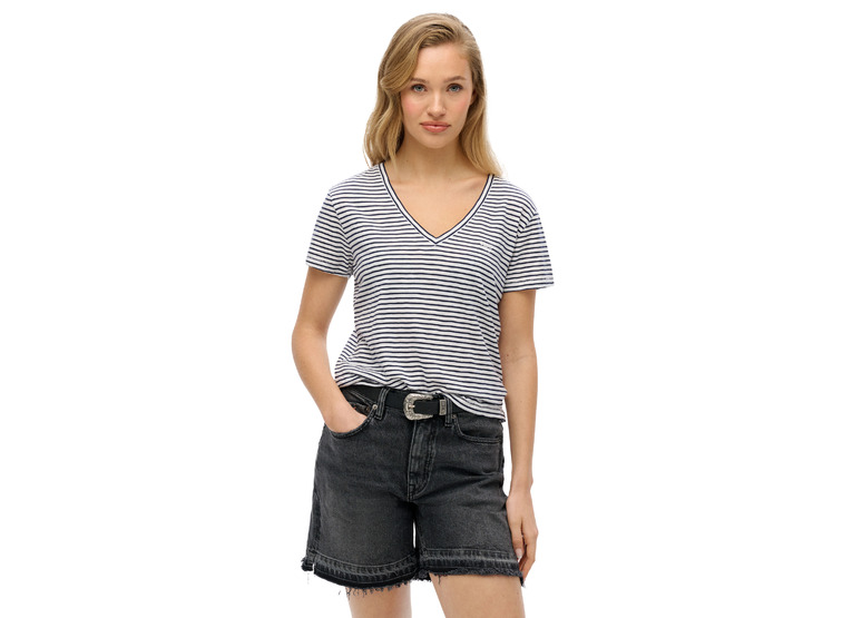 Superdry T-shirt met V-hals navy optic stripe dames