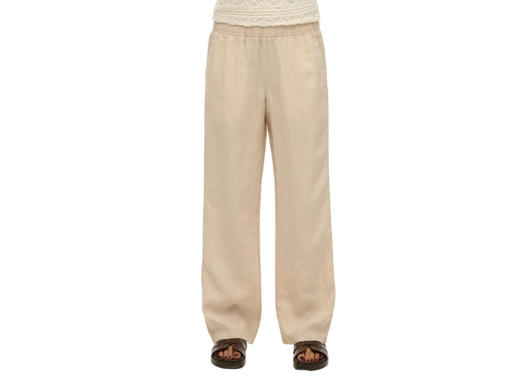 Superdry linnen broek met trekkoord pumice stone beige dames