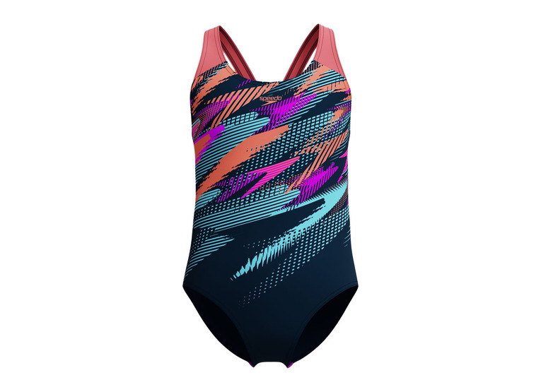 Speedo digital placement splashback badpak dark teal/coral meisjes