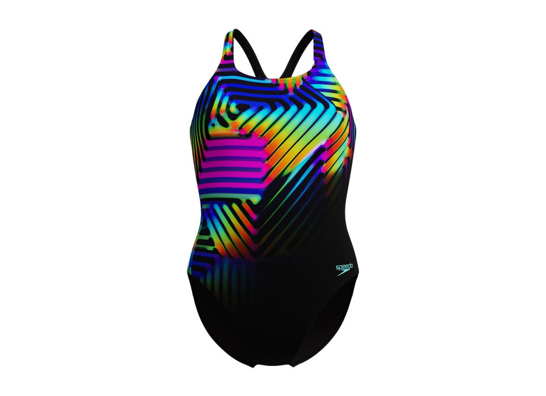 Speedo Digital printed medalist badpak zwart/multi dames