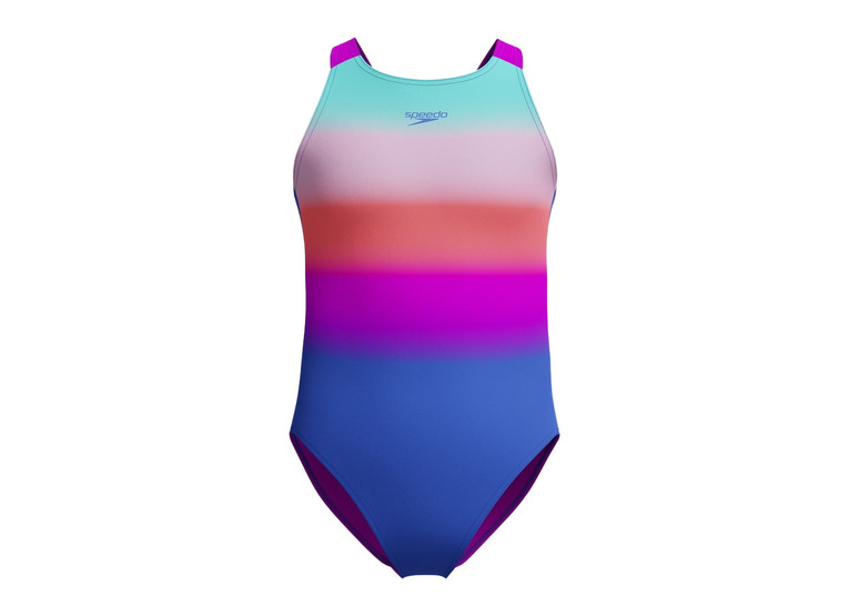 Speedo printed pulseback badpak blauw/roze meisjes