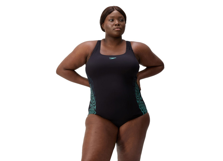 Speedo plus size placement medalist badpak dark teal/groen dames