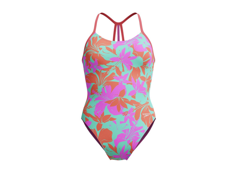 Speedo Club training printed lane line back badpak roze/groen meisjes