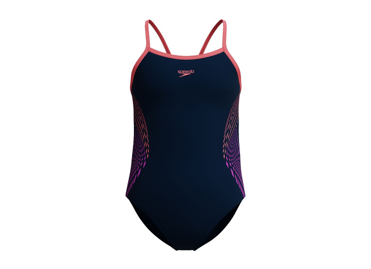 Speedo Plastisol placement thinstap muscleback badpak zwart/roze meisjes