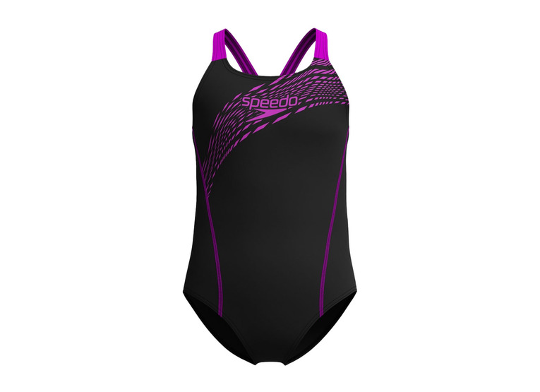 Speedo Medley logo badpak zwart/roze meisjes