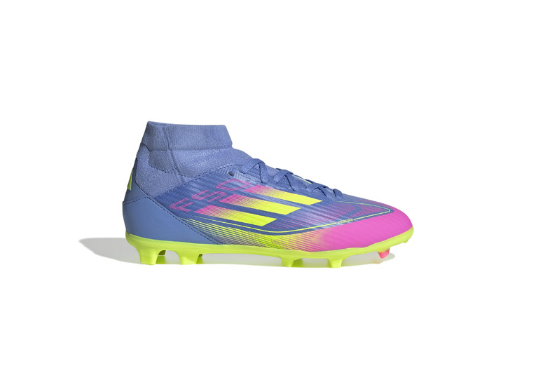 Adidas F50 League Mid FG/MG voetbalschoen blue fusion/lucid lemon/pink KIDS