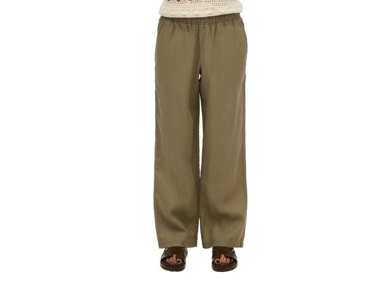 Superdry linnen broek met trekkoord light khaki green dames