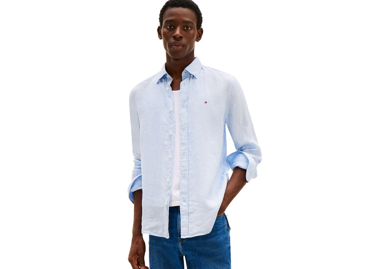 Tommy Hilfiger regular fit linnen overhemd breezy blue heren