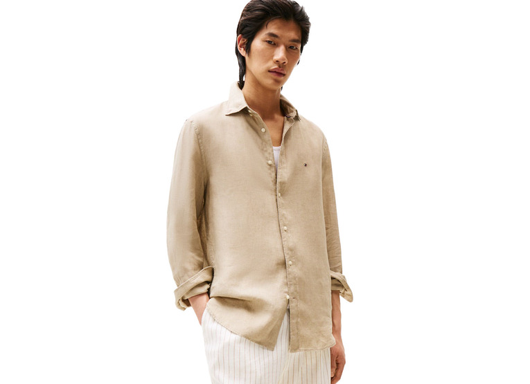 Tommy Hilfiger regular fit linnen overhemd sandalwood heren