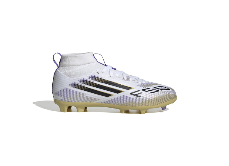 Adidas F50 League Mid FG/MG voetbalschoen wit/zwart/met gold KIDS