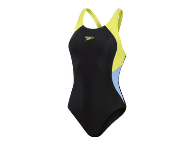 Speedo Eco colourblock splice muscleback badpak blauw/geel dames