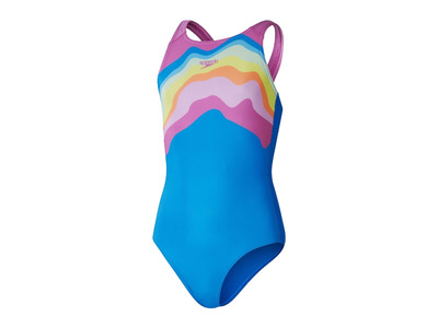 Speedo Printed pulseback badpak blauw/roze meisjes