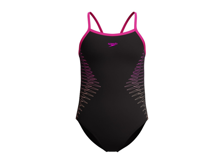 Speedo plastisol placement thinstrap badpak zwart/roze meisjes