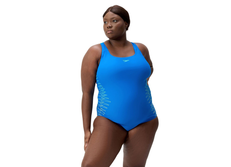Speedo plus size placement medalist badpak blauw dames