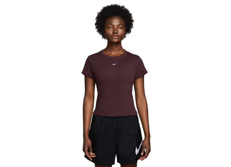 Nike Sportswear tight ribbed T-shirt burgundy dames