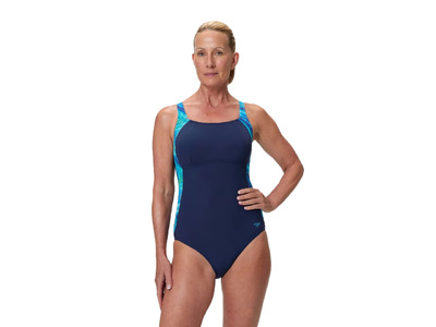 Speedo Luna Lustre printed badpak navy/blauw dames Speedo Luna Lustre printed badpak navy/blauw dames