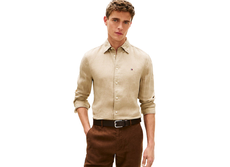 Tommy Hilfiger regular fit linnen overhemd sandalwood heren