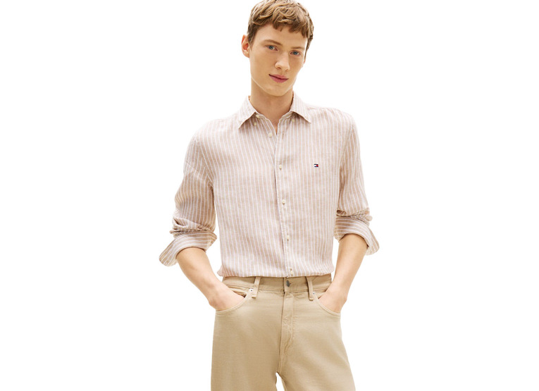 Tommy Hilfiger regular fit linnen overhemd sandalwood/stripe heren