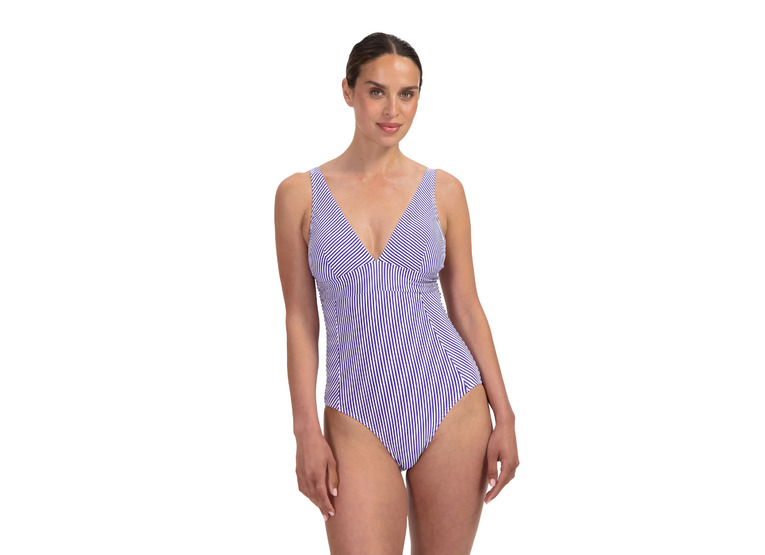 Cyell Seersucker V-hals badpak B-cup blauw/wit dames
