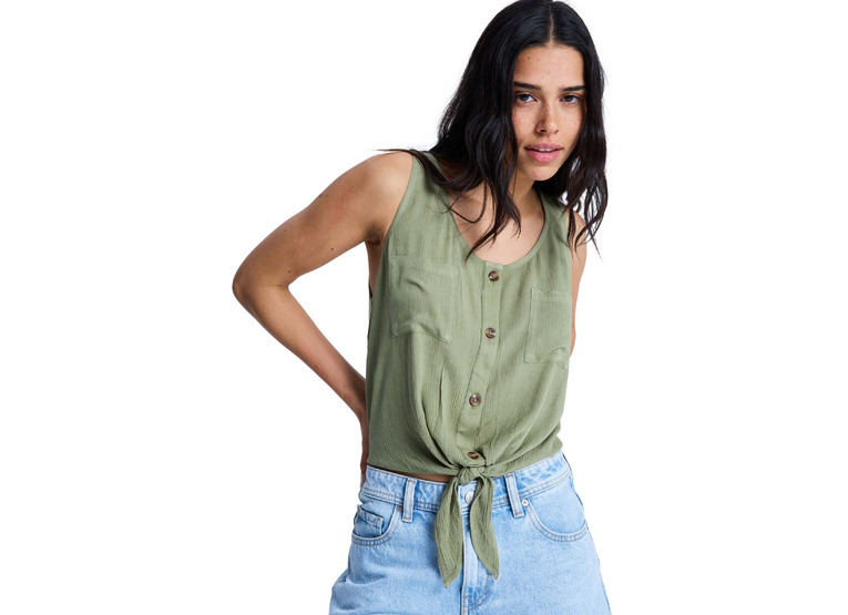 Roxy tropical hill mouwloze blouse oil green dames