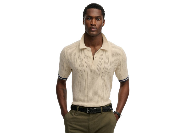 Superdry gebreid poloshirt oatmeal beige heren