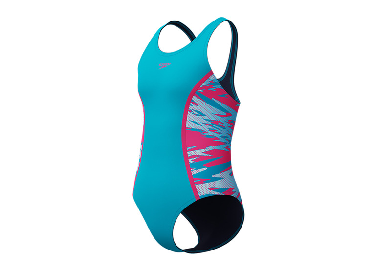 Speedo H-Boom splice muscleback badpak turquoise/roze meisjes