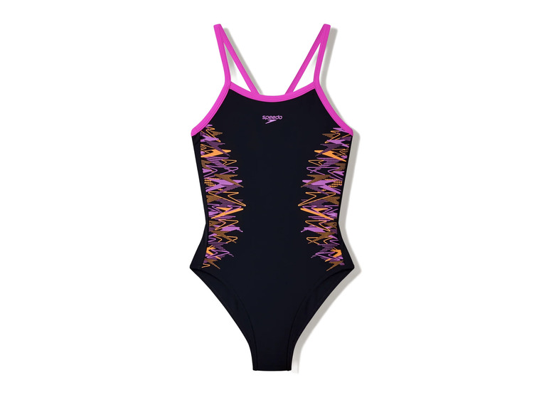 Speedo Placement Thinstrap Muscleback badpak zwart/roze meisjes