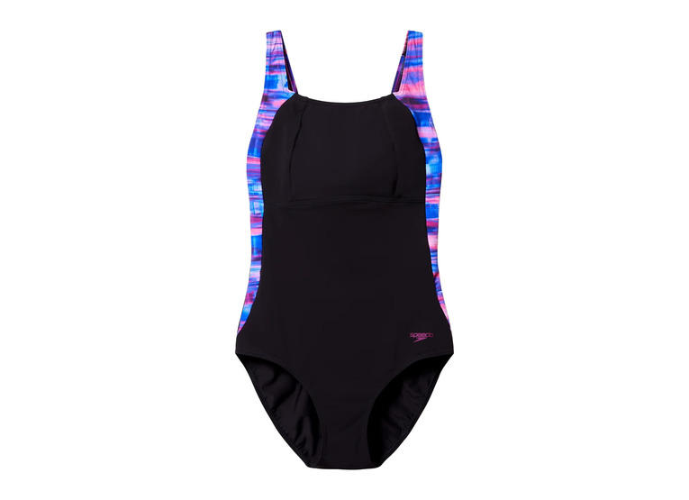 Speedo Luna Lustre printed badpak zwart/roze dames Speedo Luna Lustre printed badpak zwart/roze dames