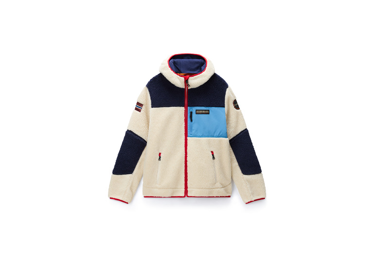Napapijri Yupik fleecehoodie ecru/blauw heren Napapijri Yupik fleecehoodie ecru/blauw heren