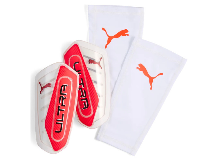 Puma Ultra flex sleeve scheenbeschermers wit/ultra red